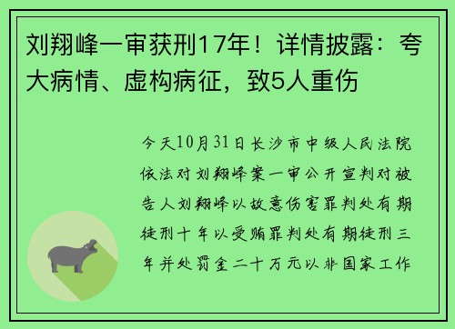 刘翔峰一审获刑17年！详情披露：夸大病情、虚构病征，致5人重伤