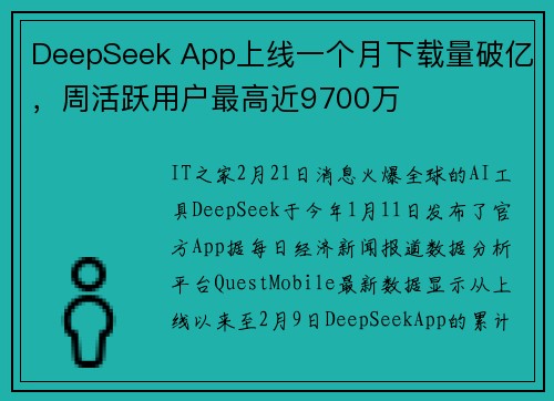 DeepSeek App上线一个月下载量破亿，周活跃用户最高近9700万