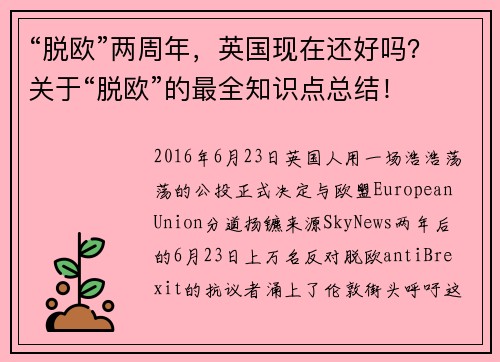 “脱欧”两周年，英国现在还好吗？关于“脱欧”的最全知识点总结！