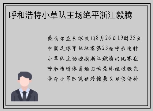 呼和浩特小草队主场绝平浙江毅腾