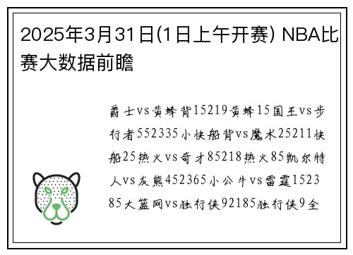 2025年3月31日(1日上午开赛) NBA比赛大数据前瞻