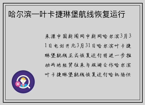哈尔滨—叶卡捷琳堡航线恢复运行